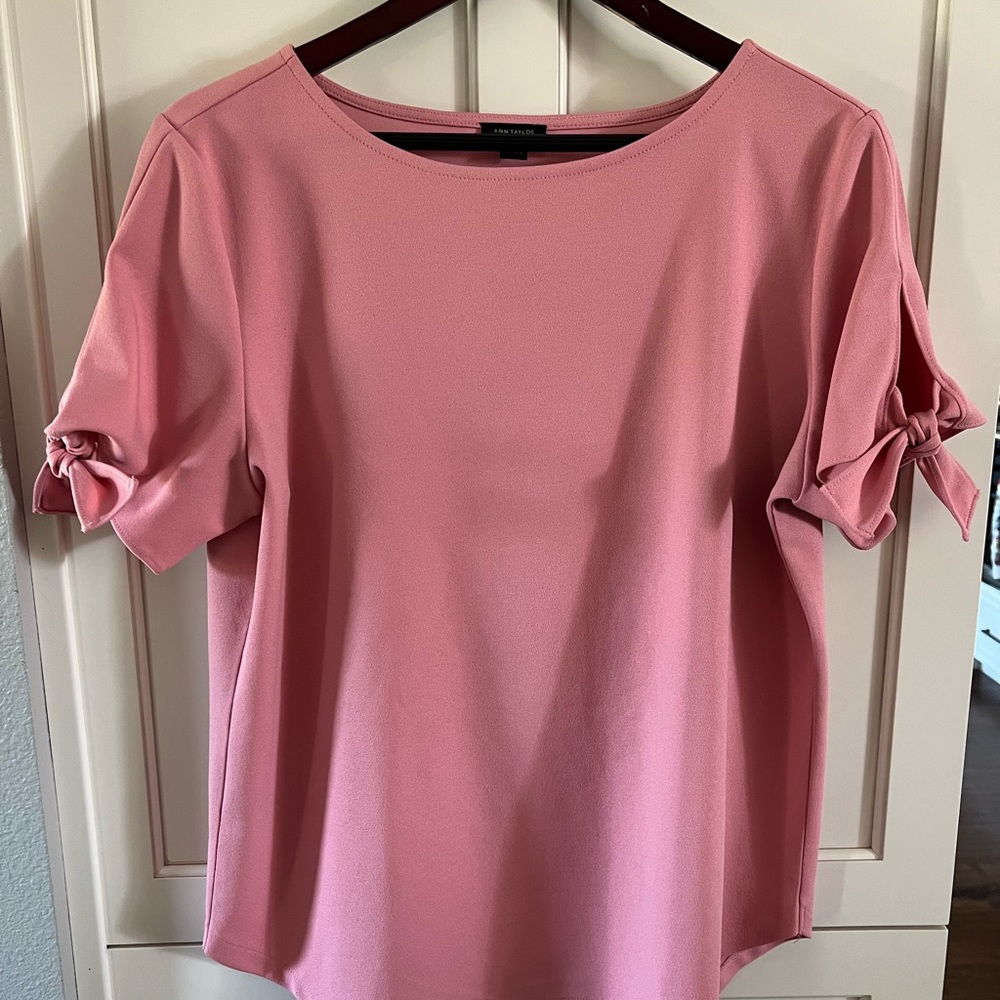 Ann Taylor pink blouse with ties on sleeves